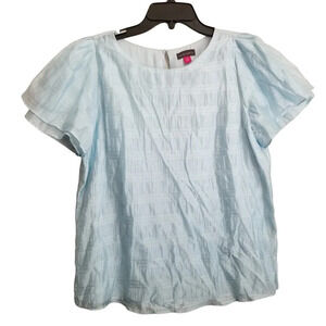 Vince Camuto Women's Round Neck Short Ruffle Sleeve Lightweight Top Size S Blue